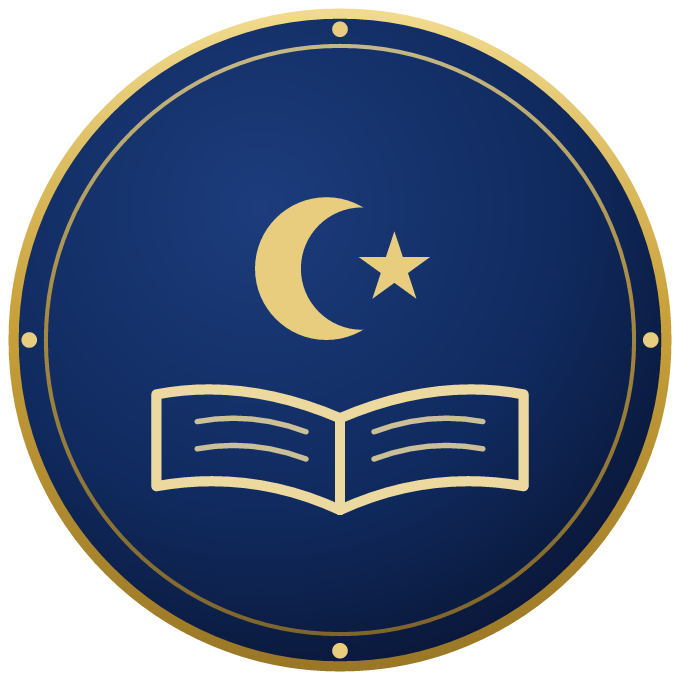 Medallion of a crescent moon over an open book
