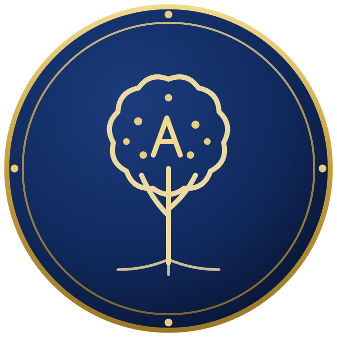 Medallion of a tree with the letter A
